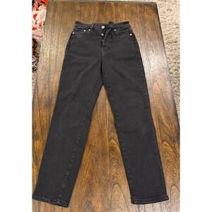 HM &Denim Ultra High Waist Mom Jeans Washed Black Button Fly Size 2